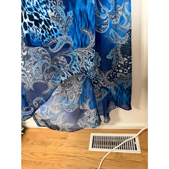 Women's Thalia Sodi Maxi Dress Size S Blue Gold Chain Halter - Picture 7 of 13